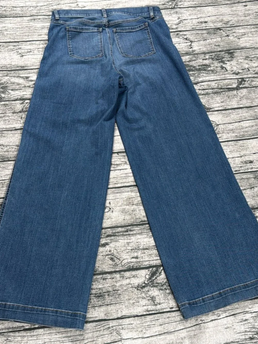 Spanx Wide Leg Jeans Womens L Medium Blue Wash High Rise Pull On Style - Picture 2 of 9